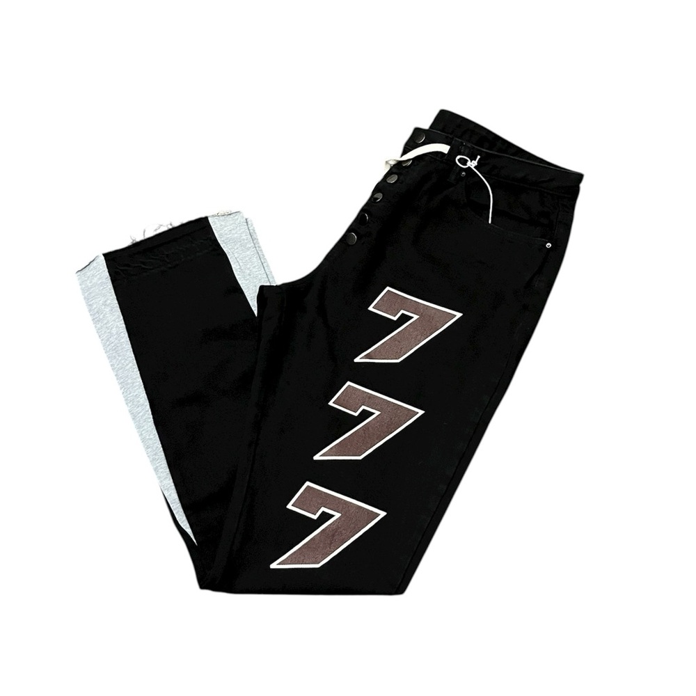 Black Bootcut Flared 100% Cotton Jeans Pants with 777 Design Size: 10 - Picture 6 of 8